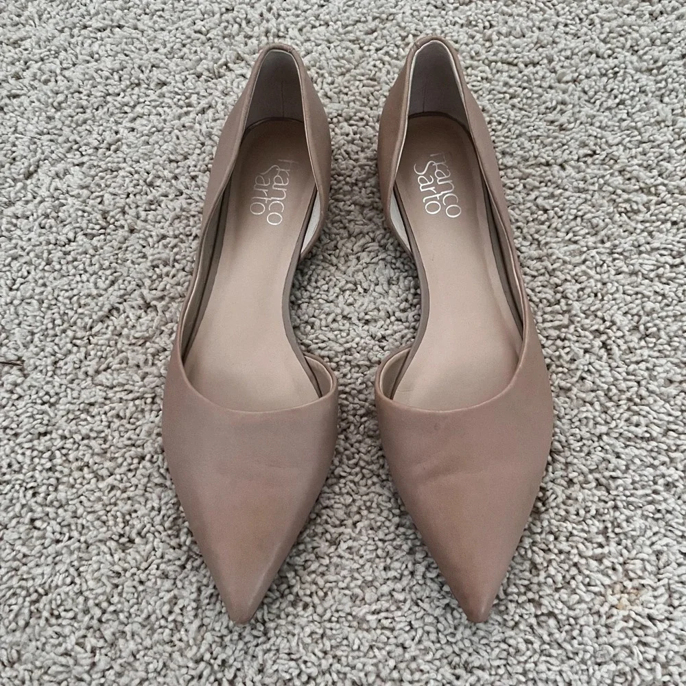 FRANCO SARTO Neiman Pointed Toe D'Orsay Leather Flats Beige Womens 8M Minimalist